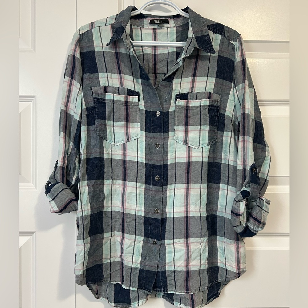 Kut from the Kloth Plaid Western Button Down Shirt